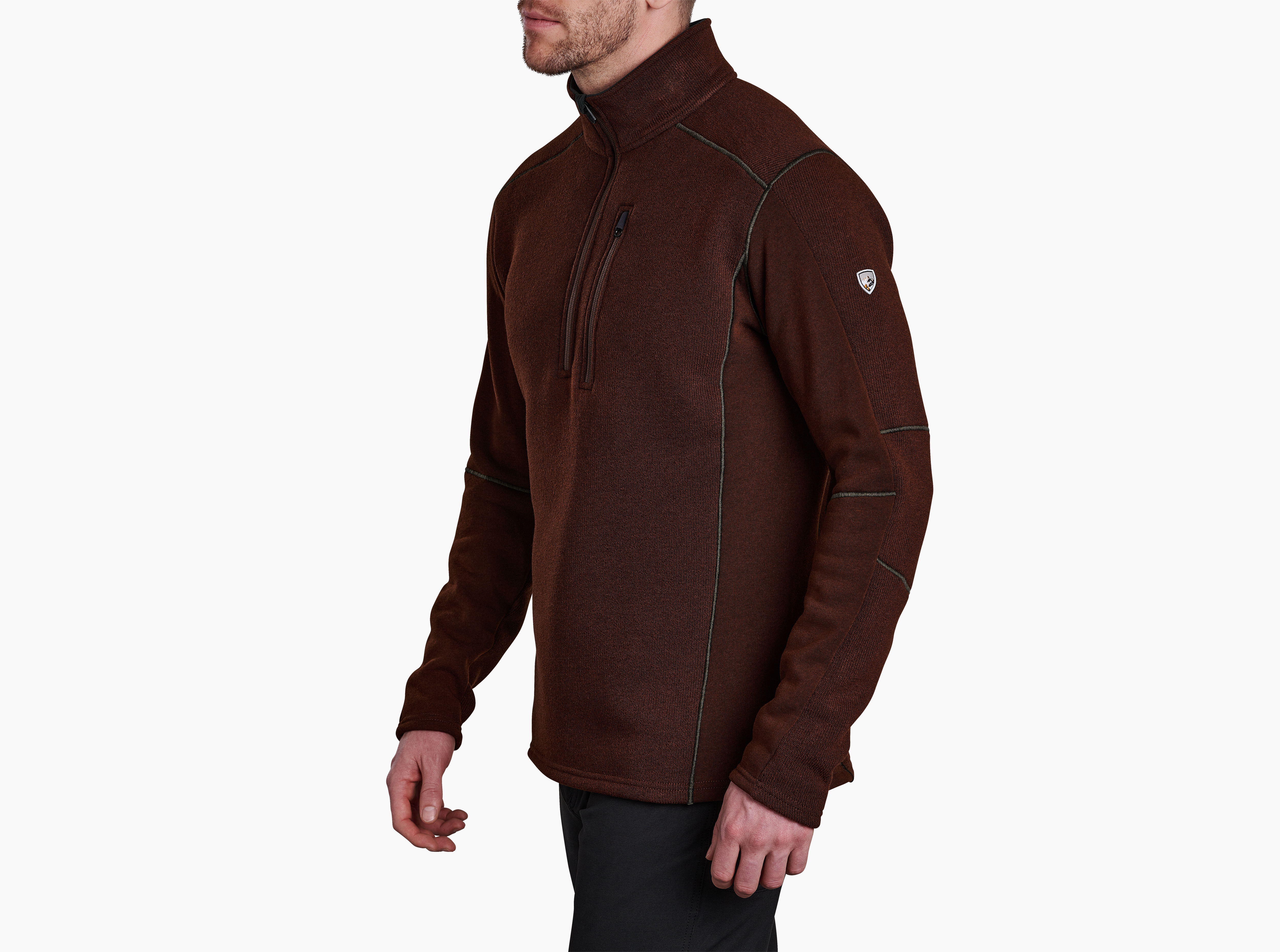 KUHL Mens Interceptr Fleece Sweater Sz S 1/4 Zip Pullover Pocket Brown 3185