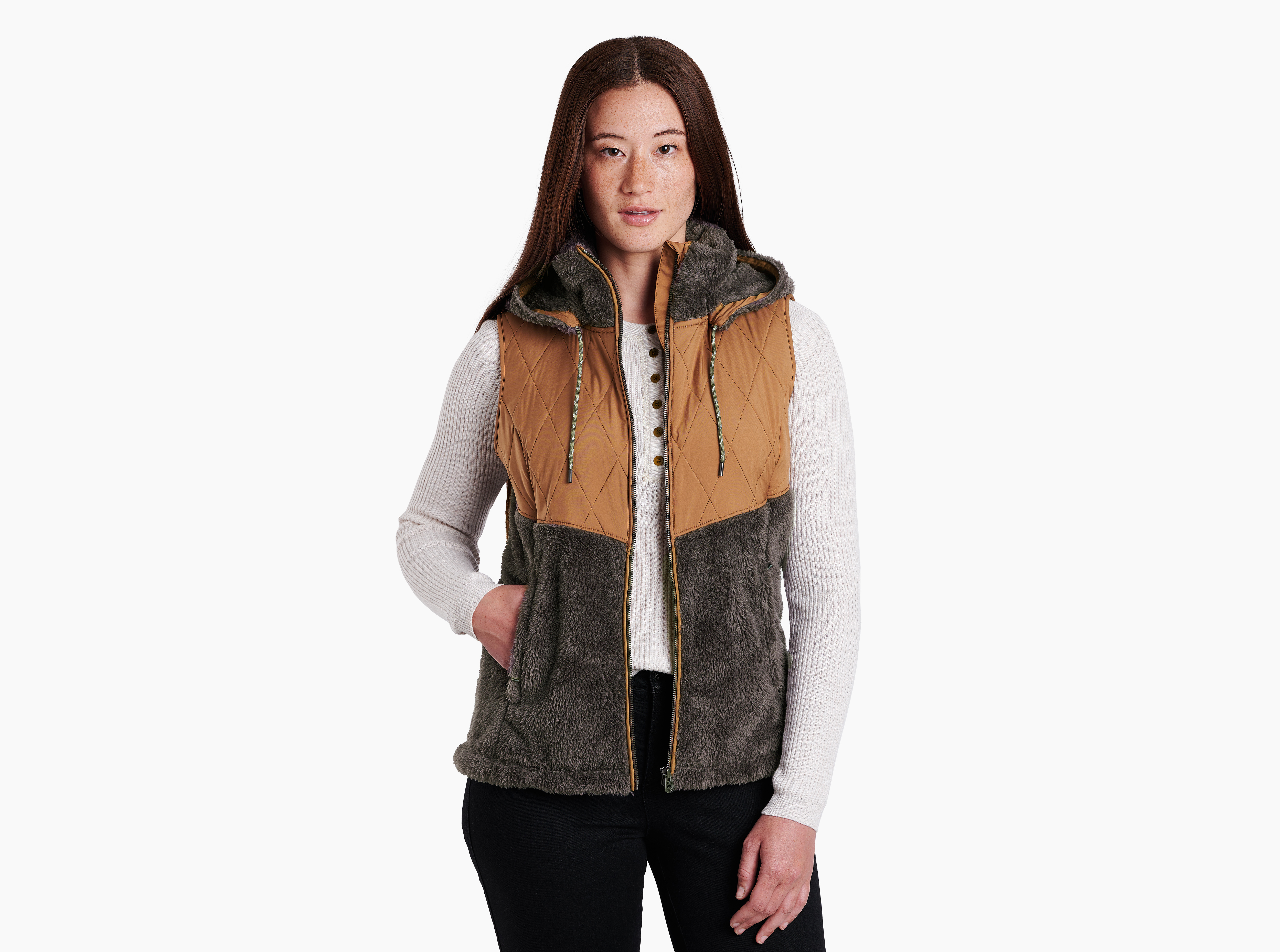 Kuhl, Jackets & Coats, Kuhl Heathered Grey Alaska Hooded Sherpa Lined Zip  Up Vest Small Pockets 421