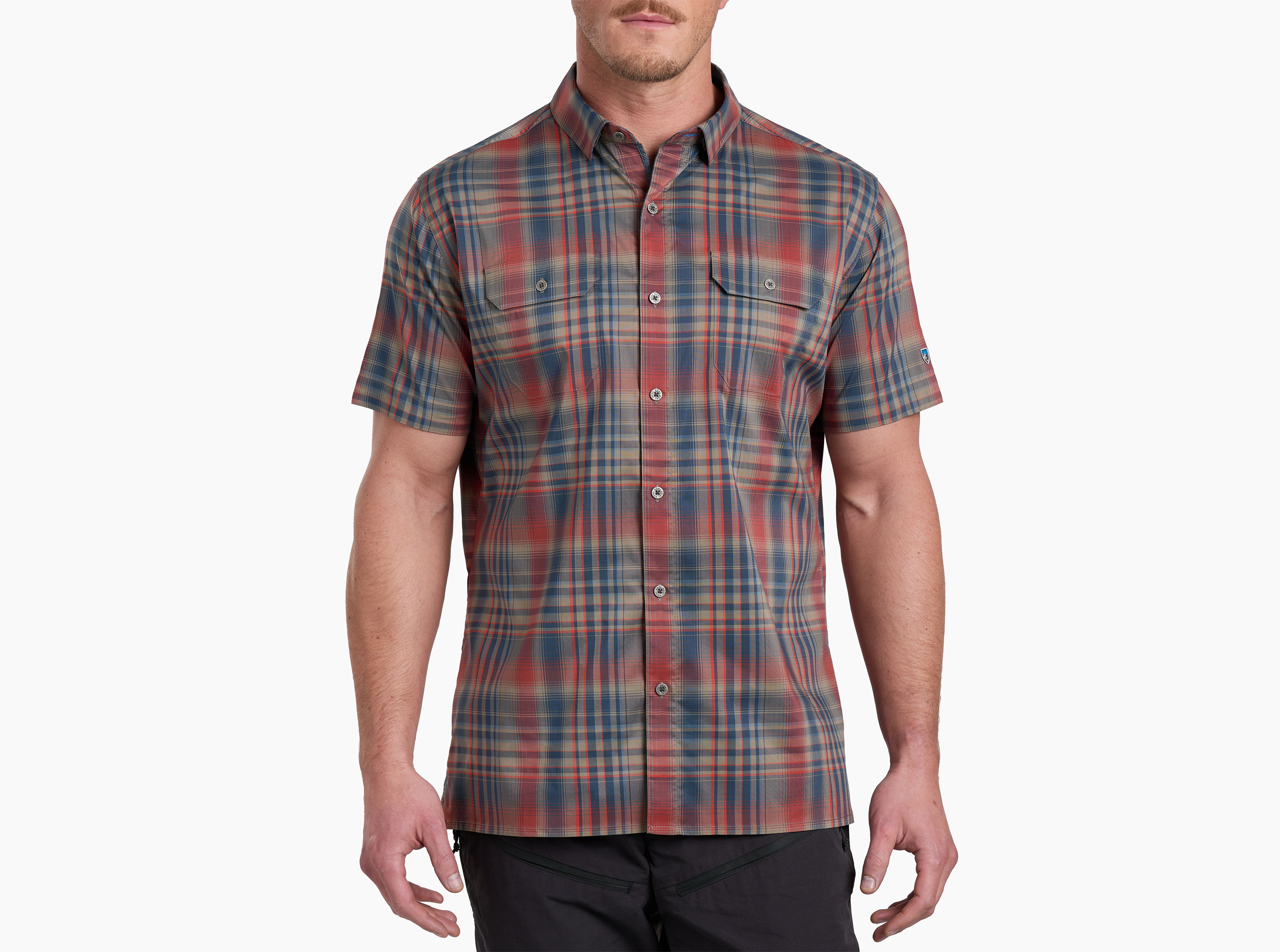 Kuhl, Shirts, Kuhl Mens Large Blue Grey Striped Hiking Shirt Short Sleeve  Button Suncel Cotton